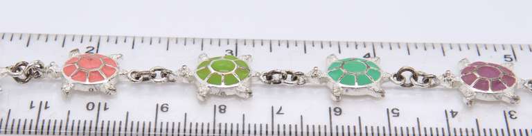 Sterling Silver Multi Color Turtle Link Bracelet