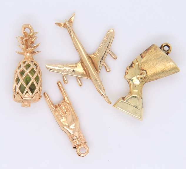 Stylish Group of 4 Yellow Gold Charms