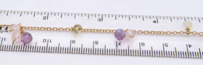 Nice 18kt Yellow Gold Amethyst and Quartz Anklet