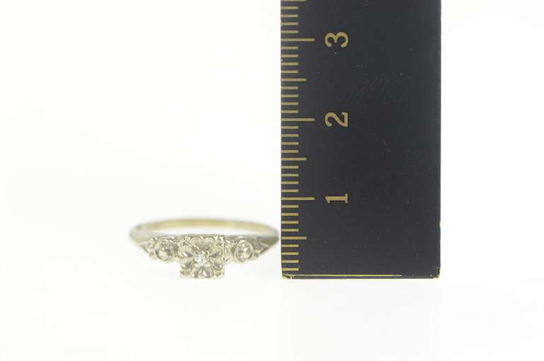 14K White Gold Retro Diamond Inset Squared Classic Promise Ring
