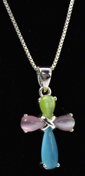 Sterling Silver Gemstone Cross Necklace