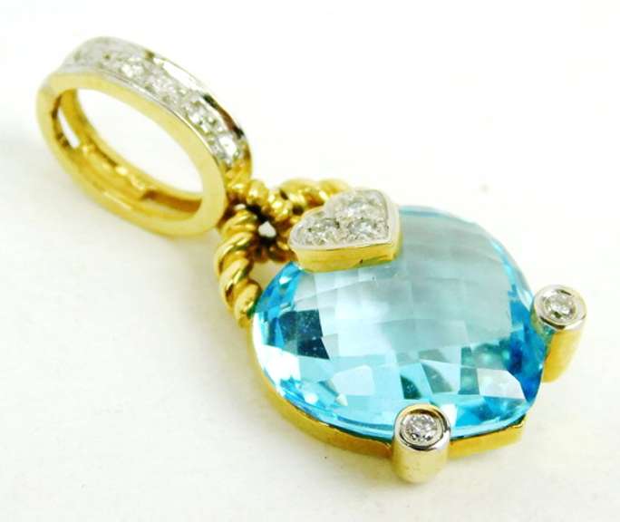 Exquisite 14K Blue Topaz & Diamonds Heart Pendant