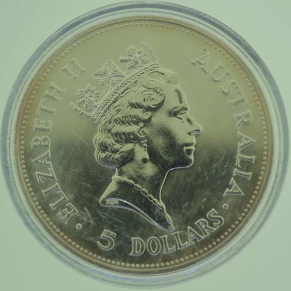 1990 1oz .999 The Australian Kookaburra Silver 5 Dollars