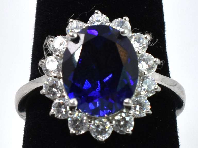 Sapphire And CZ Sterling Silver Ring