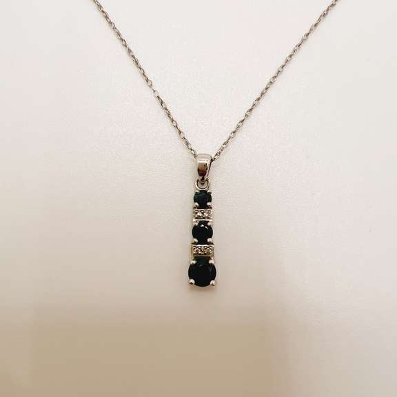 14kt Gold, Blue Sapphire, & Diamond Pendant Necklace