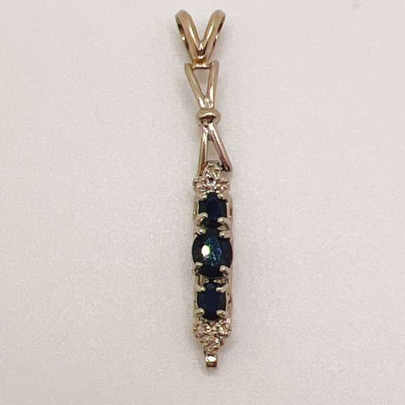 10kt Solid White Gold, Blue Sapphire, & Diamond Pendant