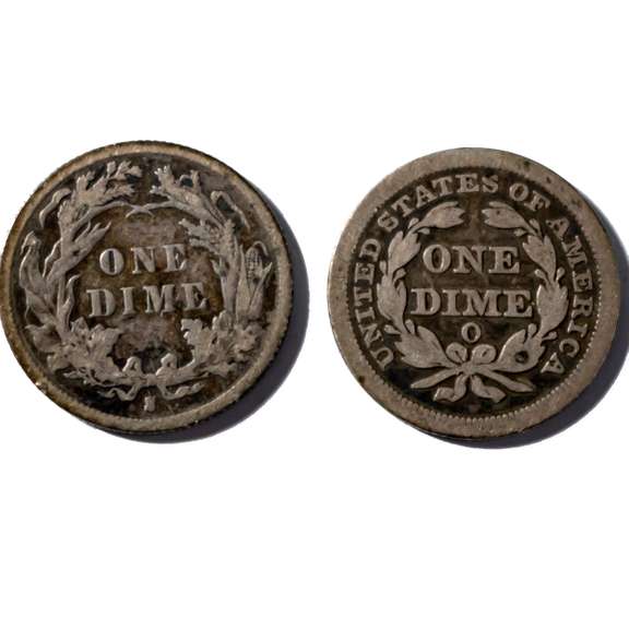 1857 O &1890 S Seated Dimes