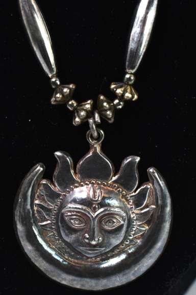 Handmade Sun And Moon Pendant With Lapis Beads