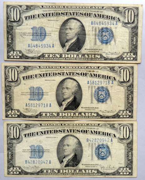 2 $10 1934 & a 1934 D Silver Certificates