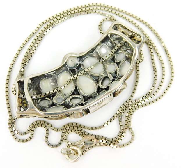 Chunky Sterling Mother of Pearl Slide Pendant & Chain