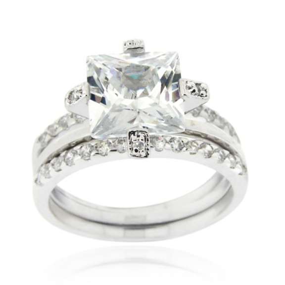 925 Silver Square CZ Engagement Stackable Ring