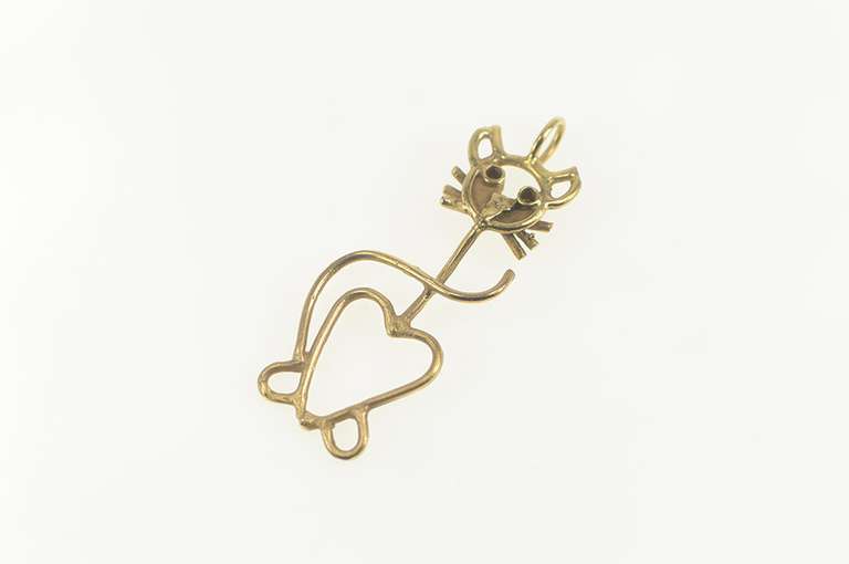 Gold Filled Garnet Eyed Retro Kitty Cat Kitten Charm/Pendant