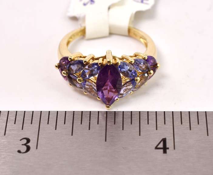 Amazing Amethyst and Iolite Ring in 14K Yellow Gold