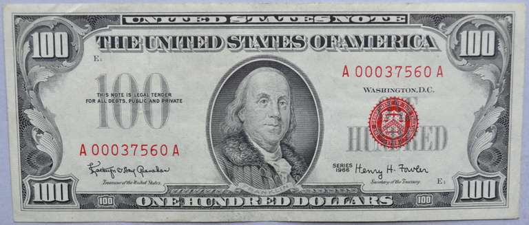 $100 1966 Red Seal US Note