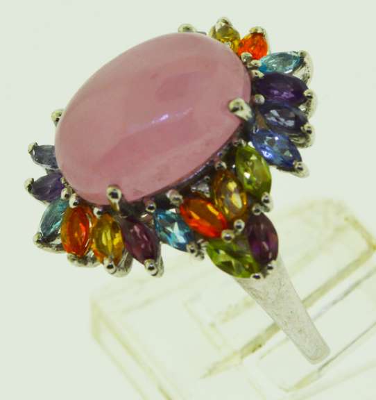 Sterling Silver Flawless Rose Quartz Color Gemstone Halo Ring