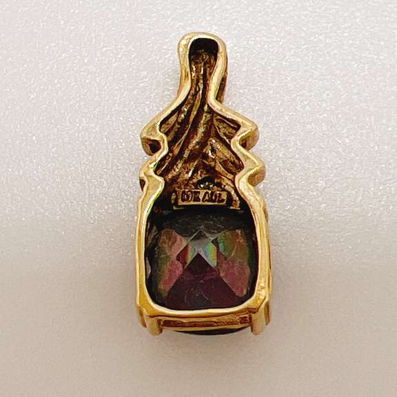 10kt Yellow Gold, Mystic Topaz, & Diamond Pendant