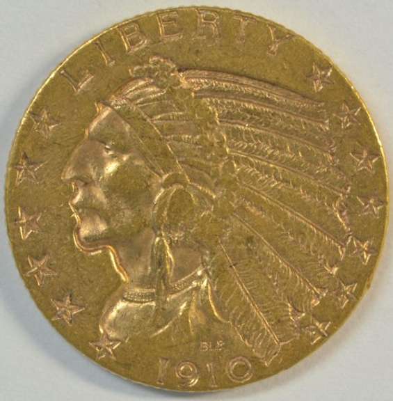Rare key date 1910-S US $5 Indian Gold Piece in AU.