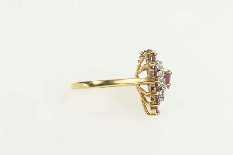 14K Yellow Gold Pear Natural Ruby Diamond Halo Cocktail Ring