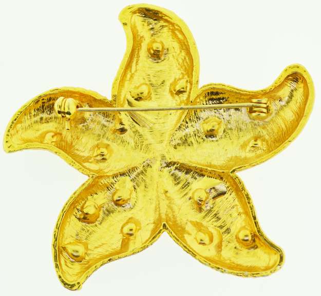 Gold Tone Star Fish With Yellow Stone Brooch