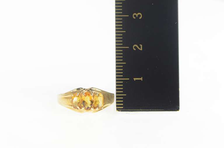 14K Yellow Gold Oval Citrine Three Stone Classic Statement Ring