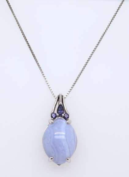 Vintage Sterling Silver Gemstone Pendant on Chain