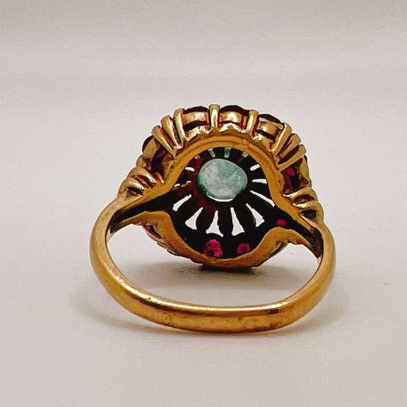 14kt Solid Gold, Ruby, & Blue Topaz Cocktail Ring
