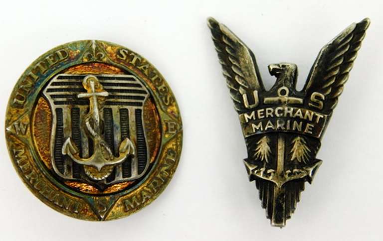 2 Early Sterling Silver U.S. Merchant Marine Pins