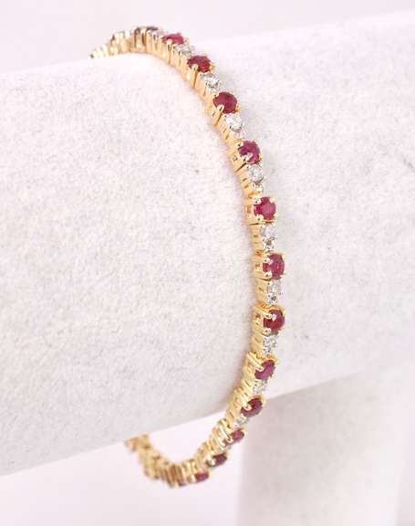 Adorable 4.00CTW Ruby & 1.10CTW Diamond Bracelet in Gold Plated Sterling Silver