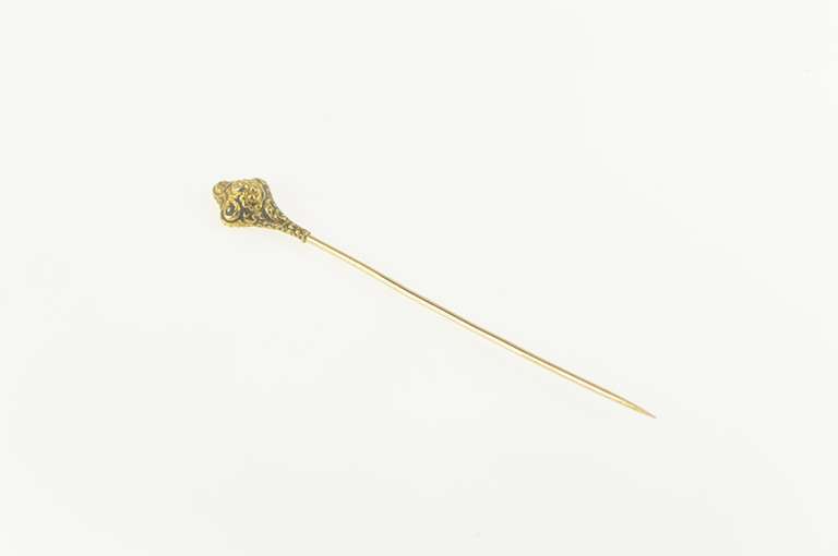 14K Yellow Gold Ornate Victorian Scroll Ornate Decorative Stick Pin