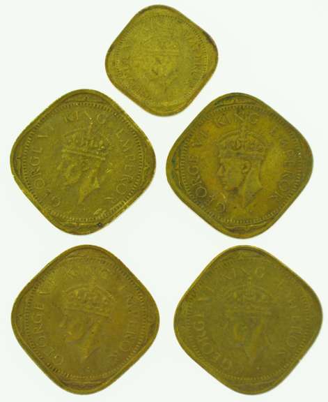British India George VI King Emperor 1944 Coin 1/2 Anna and 2 Annas Lot of Five