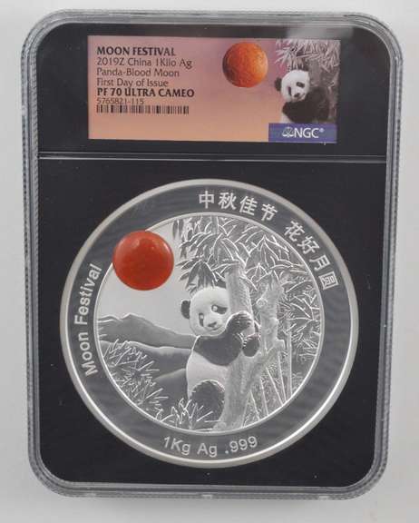 PF70UCAM 2019-Z China 1 Kilo .999 Fine Silver Blood Moon Panda NGC COA