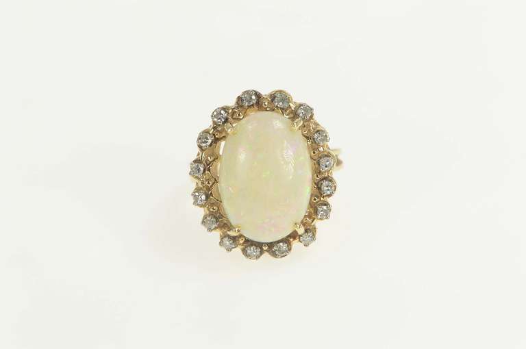 14K Yellow Gold 5.98 Ctw Natural Opal Diamond Cocktail Ring