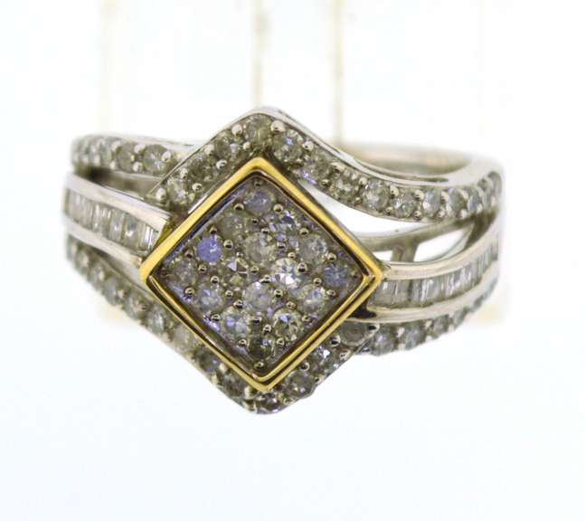 14KT White Gold And Sterling Silver Diamond Ring