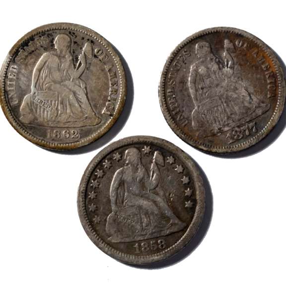 1862 1858 1877 Seated Dimes