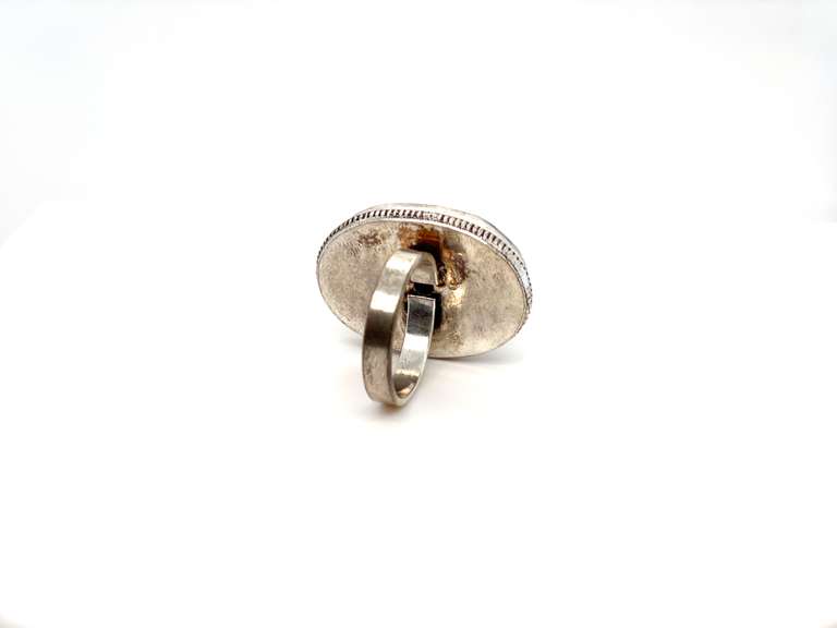 Oval Tibetan Turquoise in Ornate Silver Energy Ring