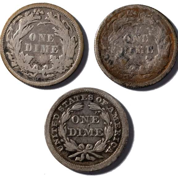 1862 1858 1877 Seated Dimes