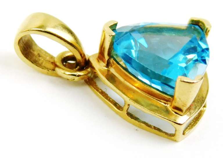 Large Trillion Blue Topaz 10K Gold Pendant
