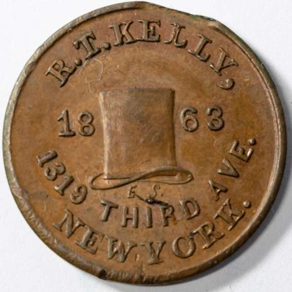 1863 R T Kelly NY City High Hat Civil War Store Card