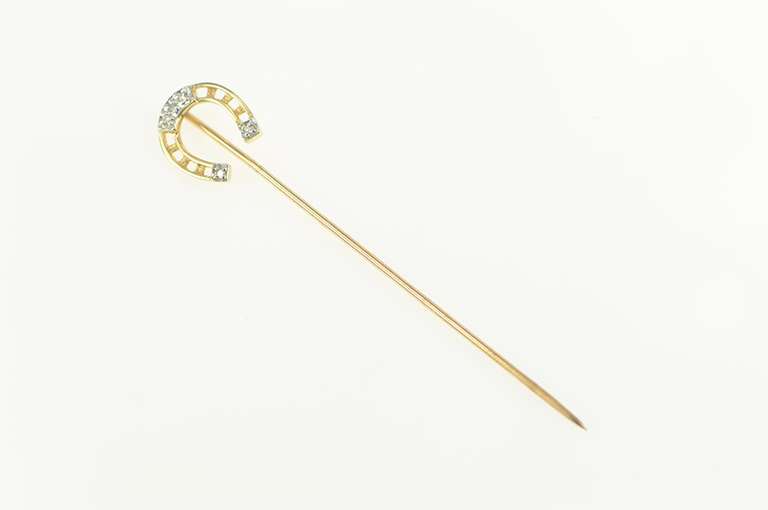 14K Yellow Gold Diamond Horse Shoe Lucky Good Luck Stick Pin