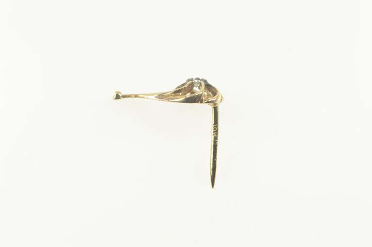 10K Yellow Gold Art Nouveau Diamond Ornate Swirl Lapel Pin/Brooch