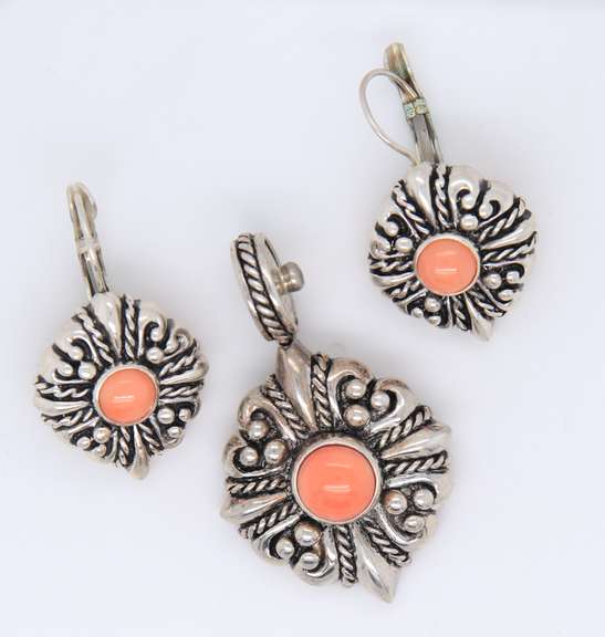 Vintage Sterling Silver Gemstone Earrings with Matching Pendant