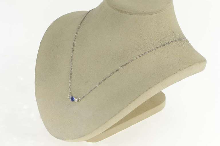 18K White Gold 1.07 Ctw Natural Sapphire Diamond Accent Necklace