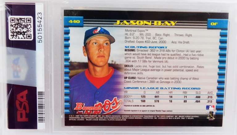 Jason Bay 2002 Bowman Baseball Card, Mint 9