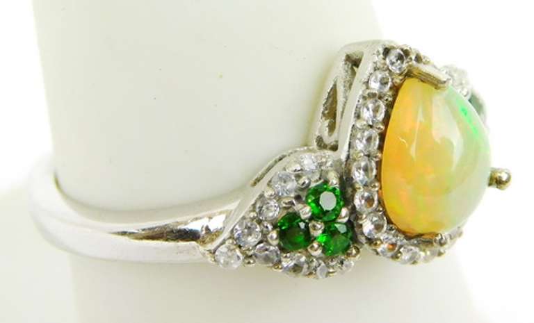 Sterling Opal, Topaz & Chrome Diopside Ring, 8.25