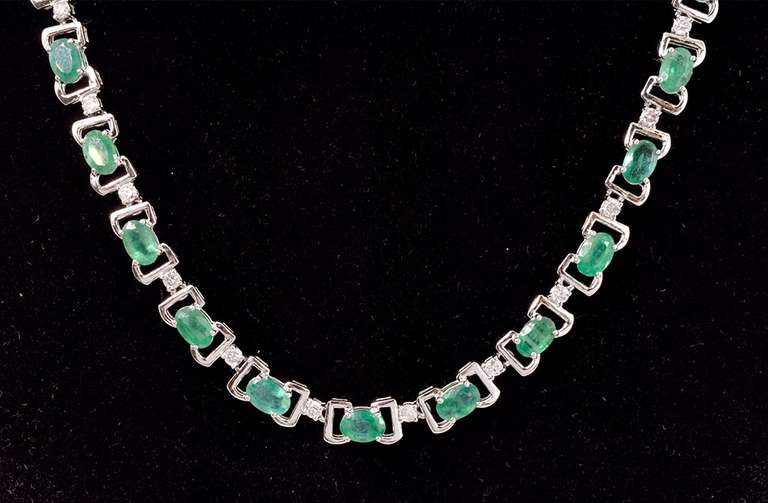 Elegant 15.01CTW Emerald and 1.88CTW Diamond Necklace in Sterling Silver