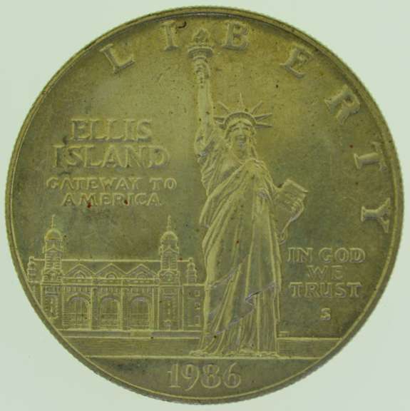 1986-S Statue Of Liberty and Ellis Island One Dollar Silver US Coin