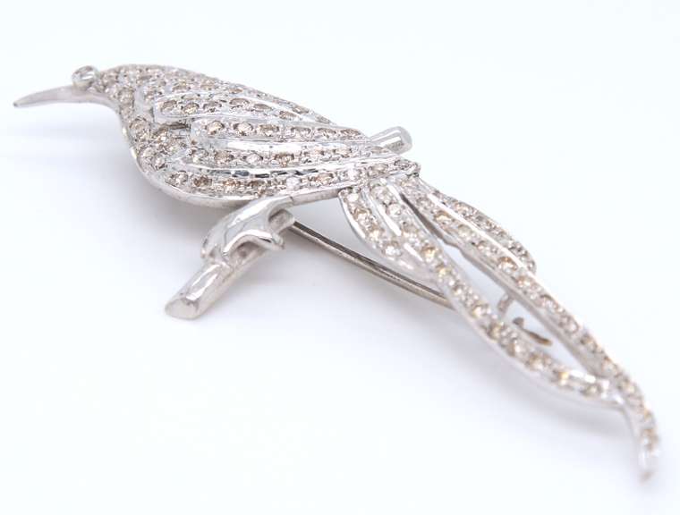 Dazzling White Gold 1ctw Diamond Bird Brooch