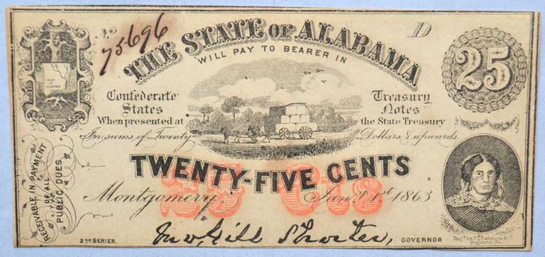 25 Cent Jan 1 1863 State Of Alabama Note