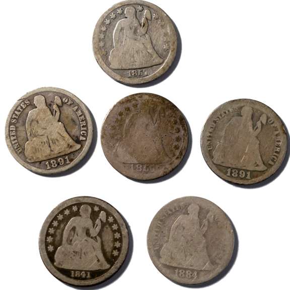 1841 O 1851 O 1857 1884 S 1891 O &S Seated Dimes