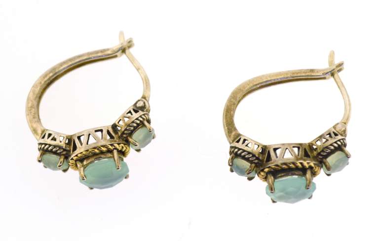 Sterling Silver Aqua Color Stone Half Moon Hoop